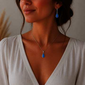 Stříbrná souprava s modrým opálem 